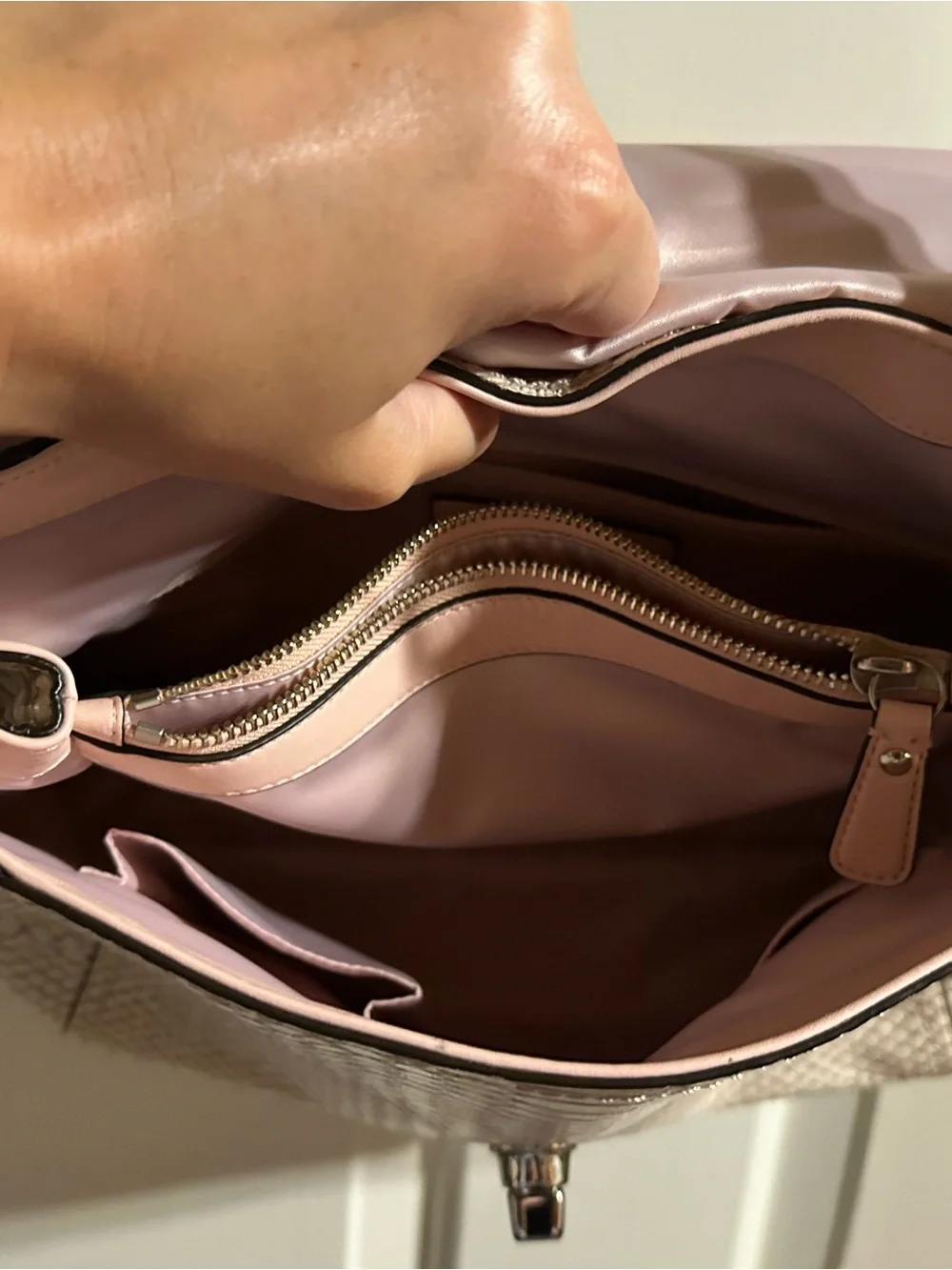 Coach Pink Beige Snake-Embossed Leather Top Handle Bag